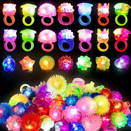 65 Pack Light Up Rings for Kids & Adults - Glow in The Dark Party Favors