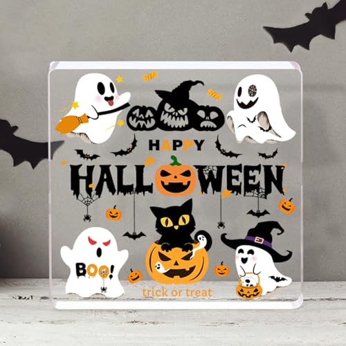 Halloween Ghost Acrylic Ornament Decor - Scary Cute Pumpkin Bat Witches Set