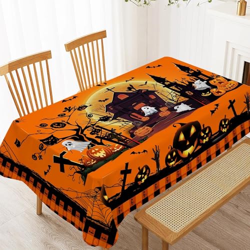 Hexagram Halloween Rectangular Tablecloth 60x84 Inch Ghost Plaid Decor