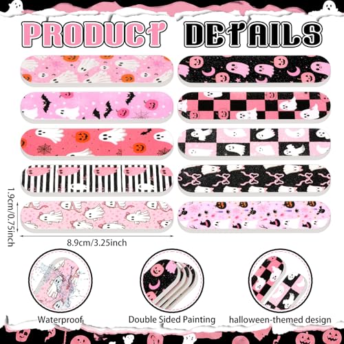 Halloween Mini Nail Files Set - Pink Boo Style, 50 Pcs for Women