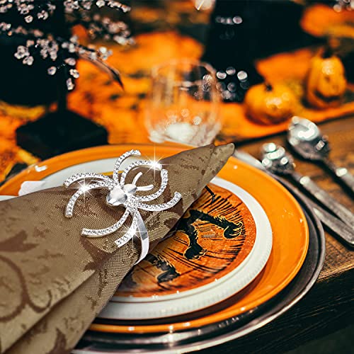 Halloween Spider Napkin Rings Set - Glitter Silver, 12 Pcs