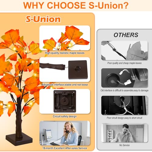 2 Pack Lighted Fall Maple Trees for Thanksgiving & Autumn Decor - Battery Operated, 24 Inch