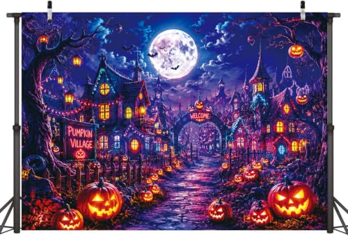 Halloween Pumpkin Village Backdrop 8x6FT Trick or Treat Scene - Fall Photo Background