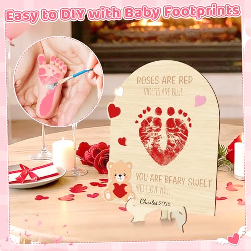 Baby's First Valentine's Day Footprint Art Card - Bear Keepsake Sign