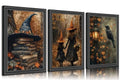 Halloween Canvas Wall Art Set - 3 Pieces 24x16 Inches Gothic Witch Books Crow Autumn Decor