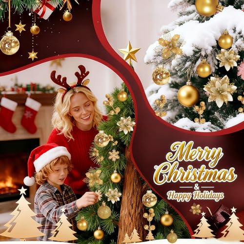 Gold 76-Piece Christmas Tree Decorations Set Holiday Ornaments & Poinsettia Flowers