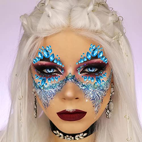 Multicolor Blue Face Jewels Stick On - 6 Sheets Rhinestones for Makeup & Festival