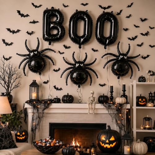 Black Halloween BOO Spider Foil Balloons Set for Party Decorations