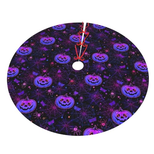 Halloween Pumpkin Psychedelic Neon Spider Web 36 Inch Christmas Tree Skirt - Festive Holiday Decor