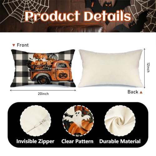 20x12 Inch Halloween Throw Pillow Covers Set of 4 Spooky Bat Spider Web Pumpkin Decor