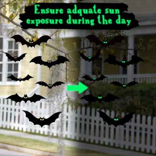 Halloween Hanging Bat Decorations Set with Glowing Eyes - Outdoor Waterproof Plastic Bats, 18 Pieces