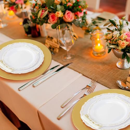Gold Beaded Round Charger Plates - 13 Inch Set of 36, Elegant Tableware