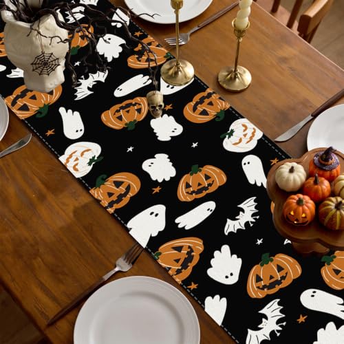 Halloween Ghost Pumpkin Table Runner 13x90 Inch - Spooky Fall Decor