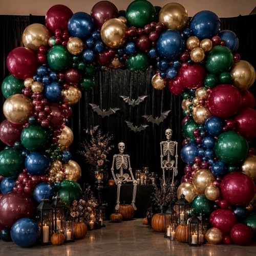 Gothic Balloon Arch Kit - Red, Blue, Green, Gold Double Stuffed Balloons for Parties