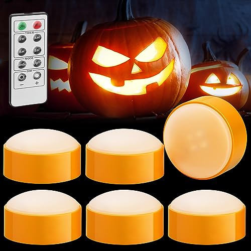 6-Pack Halloween LED Pumpkin Lights with Remote & Timer, Battery Operated Jack-O-Lantern Decor