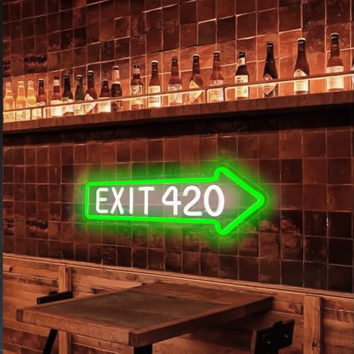 Exit 420 Weed Neon Sign E-420 Wall Decor Dimmable LED Light for Bedroom & Party
