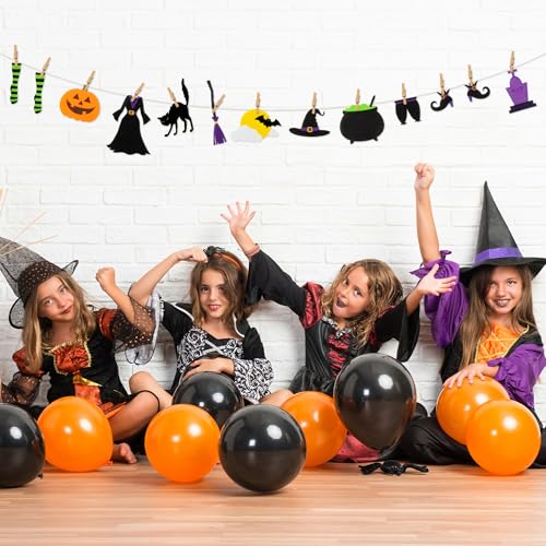 Halloween Witch Clothesline Banner - Felt Garlands & Wooden Clips for Festive Decor