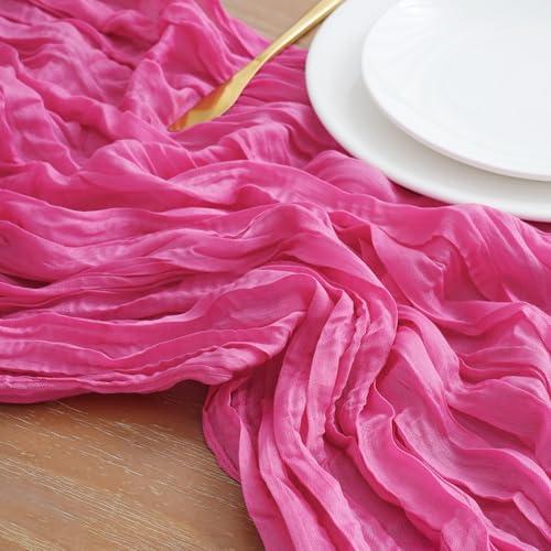 Pink Cheesecloth Table Runner Set - 12 Pieces 10FT Boho Fall Party Decor