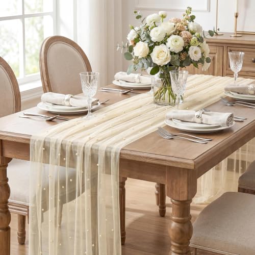 6-Pack Pearl Champine Gauze Table Runners 28x120 Inch - Home Decor