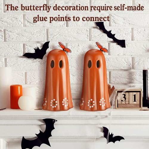 Mexican Ceramic Ghost Figurines Set - Day of the Dead Halloween Decor - 7 Inches