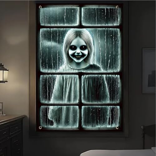 Halloween Ghost Window Cover - Rainy Scene, 31x47 Inch Polyester Decor