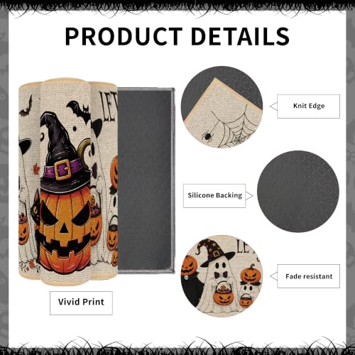 Halloween Pumpkin Ghost Kitchen Rugs Set with 3 Sizes - Festive Carpet Decor, Variation: Pumpkin Ghost Witch
