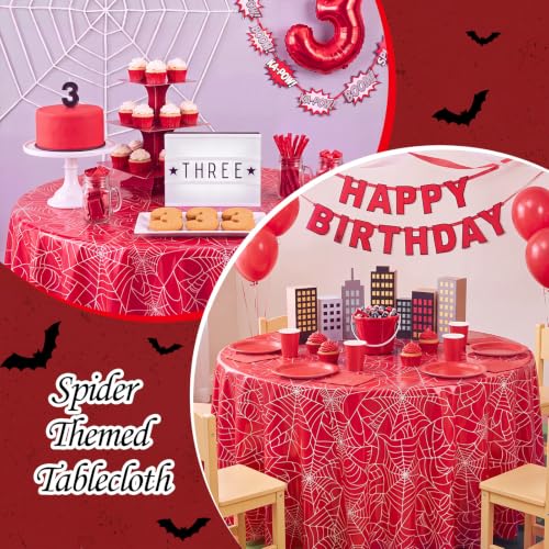 3 Pack Spider Web Plastic Tablecloths - 84 Inch Round, Festive Party Decor