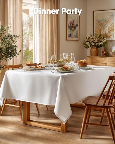 White Polyester Tablecloth 60 x 84 Inches, Reusable & Washable - 12 Pack