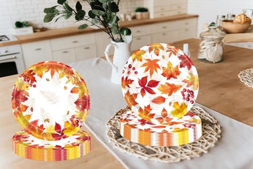 Maple Leaf Fall Paper Plates Set - 50 Disposable 7 Inch Party Supplies