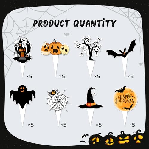 Halloween Cupcake Toppers Pack - Spooky Pumpkin, Black Cat, Bat & Ghost Decorations