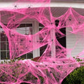 Pink Halloween Spider Web Decor with 60 Fake Spiders - 1000 Sq Ft Indoor Outdoor