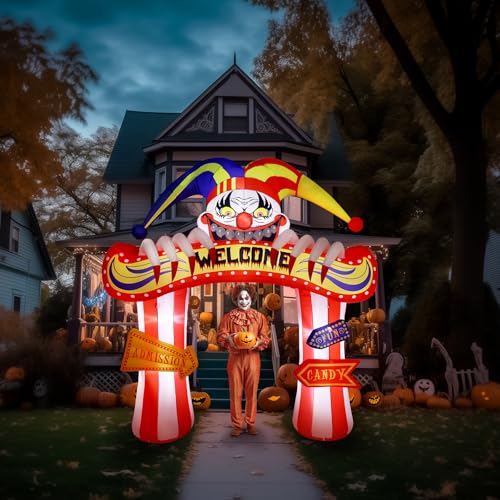 10.2ft Halloween Inflatable Clown Arched Yard Decor with LED Light for Outdoor & Indoor
