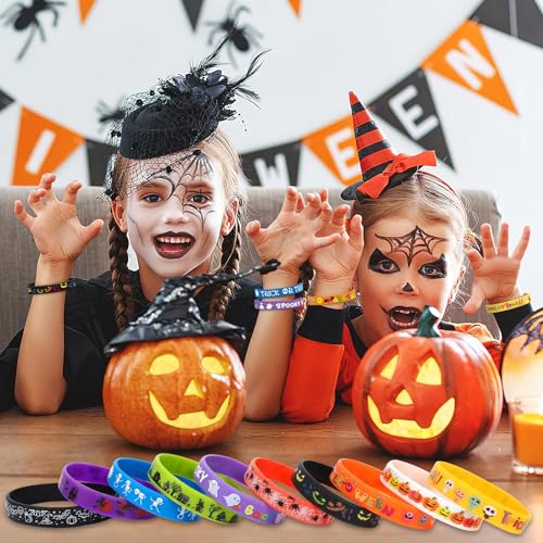 Halloween Rubber Bracelets Wristbands Set - 120pcs with 10 Styles for Kids Party Favors