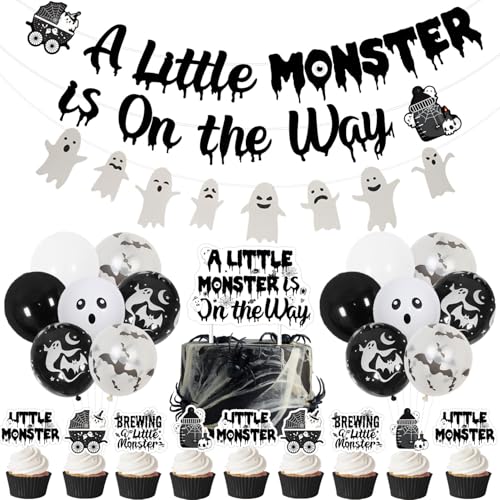 Halloween Baby Shower Decorations Kit with Banner, Garland, Balloons, and Cake Toppers