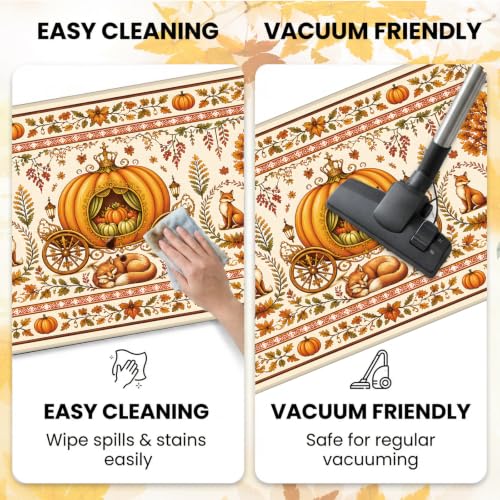 Orange Fall Pumpkin Carriage Kitchen Mat - Autumn Decor, Non-Slip, Washable