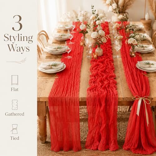 Red Cheesecloth Table Runner 21 x 120 Inch - Pack of 12 for Home & Event Decor - Variation: Red / 12 Pack