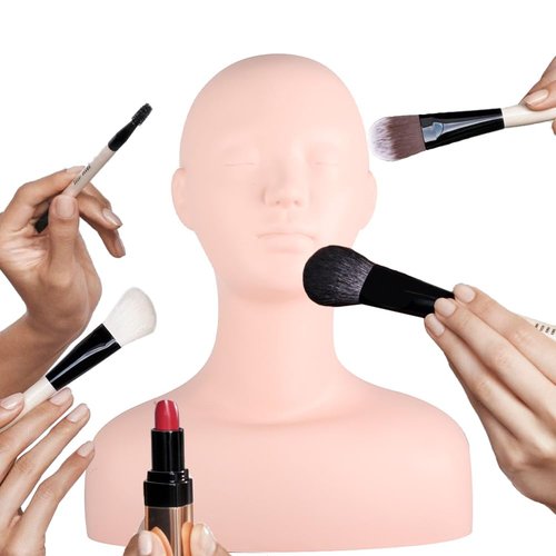 Joyzan Esthetics Mannequin Head with Shoulder, Multi Function Soft PVC Human Hair Makeup Manikin Practice Model Skin Massage Lash Extensions Wig Hat Display Facial Salons Cosmetology School Students