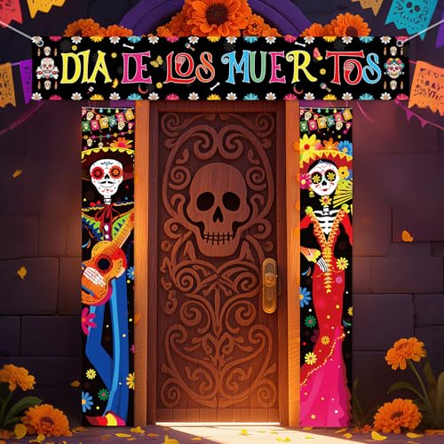 Day of the Dead Porch Banner Halloween Mexican Fiesta Skeleton Decorations