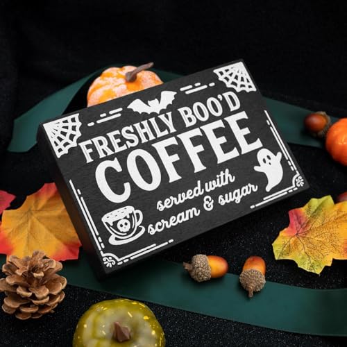 Halloween Wooden Sign Decor for Coffee Bar & Kitchen - Spooky Home Accent