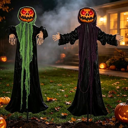 Halloween Decor Outdoor 6ft Lighted Standing Pumpkin Men - 2 Pack - Spooky Halloween Props