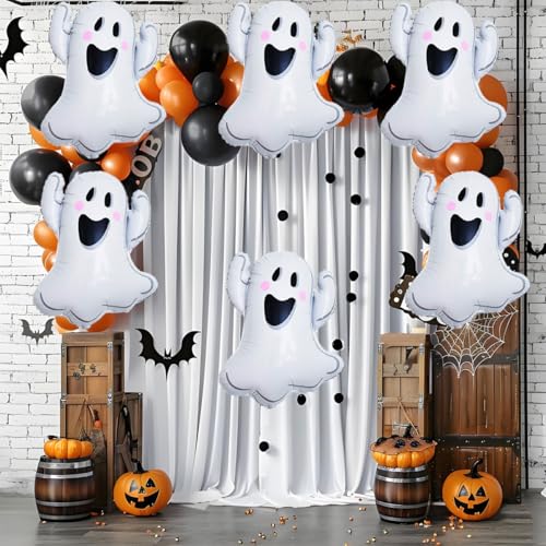 Halloween Balloons Set - 6 Large Spooky Foil Balloons for Party Decorations