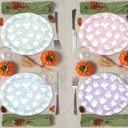 Pastel Ghost Paper Plates Set for Halloween Parties - 52 Pieces