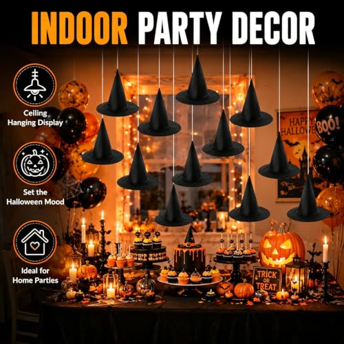 Halloween Hanging Witch Hat Decorations, 12 Pack Floating Witch Hats