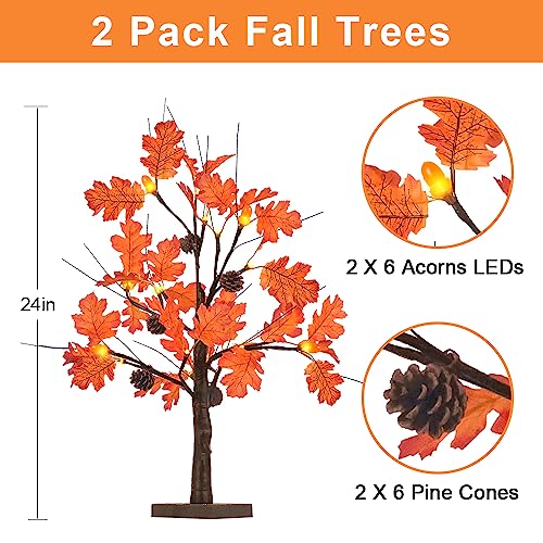 Fall Tree Decorations - 2 Pcs 24-Inch Lighted Acorn Leaves with Warm White LEDs - Autumn & Thanksgiving Decor - Variation of THIS listing: Fall Tree-2