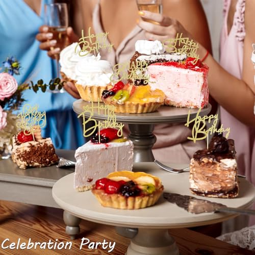 Gold Happy Birthday Cupcake Toppers 24Pcs Set - Birthday-Gold Variation