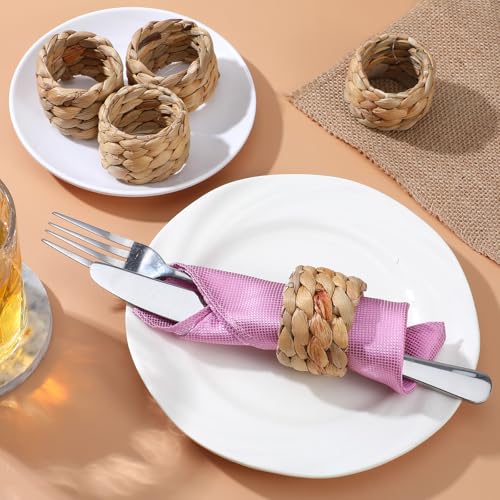 Farmhouse Water Hyacinth Napkin Rings - Handmade Rustic Table Decor Set of 24