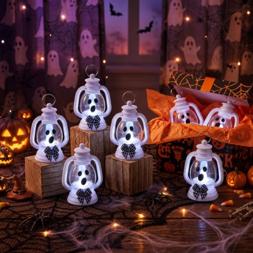 Halloween Mini Ghost Lanterns Set - 12 LED Ghost Lights for Halloween Decorations