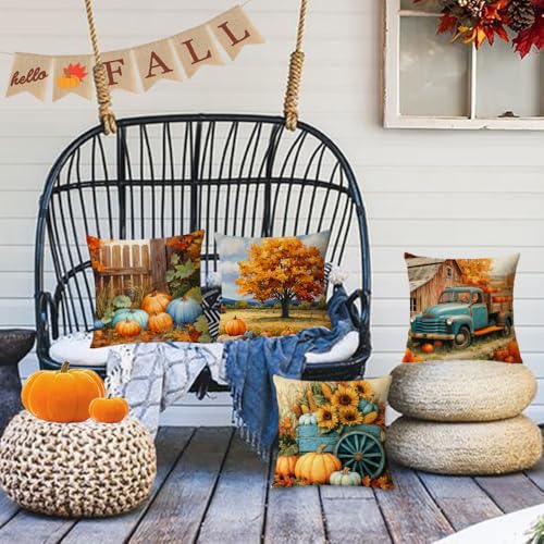 YeeJu Fall Throw Pillow Covers Set of 4 22x22 A-Fall 31 Pumpkin Leaves Sunflower