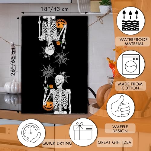 Halloween Kitchen Towel Set - Pumpkin Skeleton Hand Spider Web Black 3