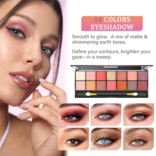Travel Makeup Set for Women - 14-Color Eyeshadow Palette & Full Face Kit - Variation 02